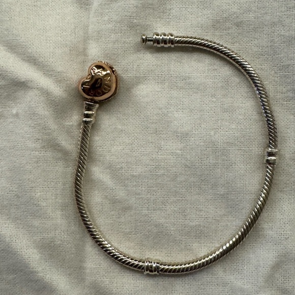 Pandora Pavé Sterling Silver Bracelet w 14k rose gold-plated heart clasp - - Picture 11 of 15